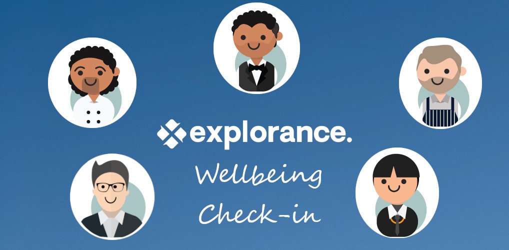 Depiction of some of Explorance executive team as characters checking in on their well-being
